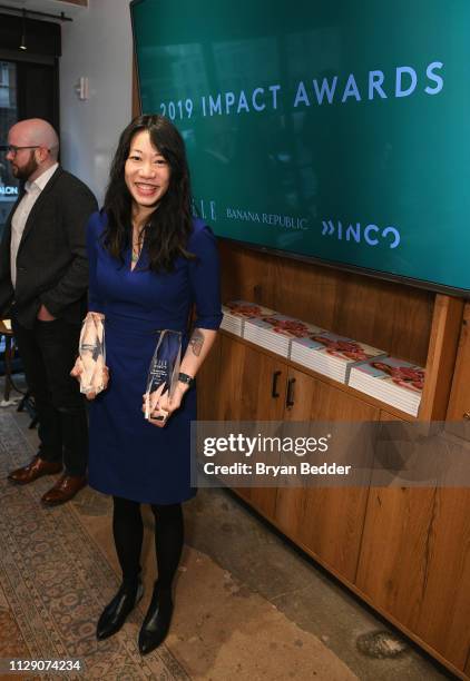 Steph Speirs poses with her awards during ELLE & INCO 2019 Impact Awards in partnership with Banana Republic at 1 Hotel Central Park on March 7, 2019...