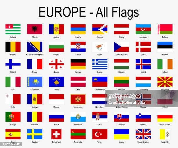 stockillustraties, clipart, cartoons en iconen met alle europese vlaggen - icon set - vectorillustratie - verzadigde kleur
