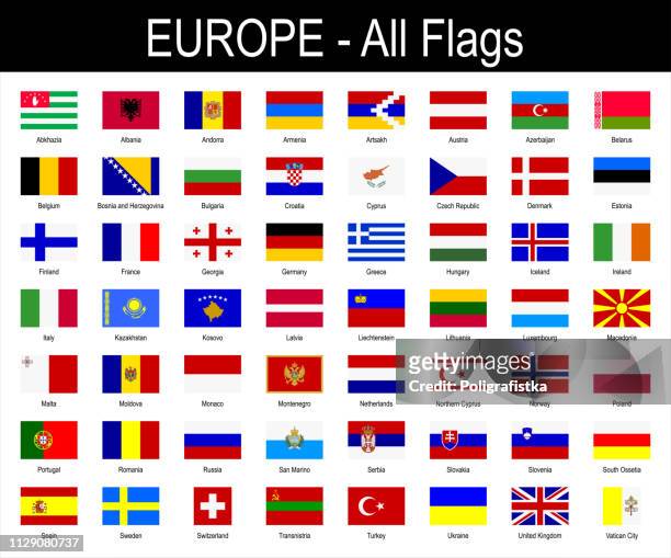 all european flags - icon set - vector illustration - europe stock illustrations