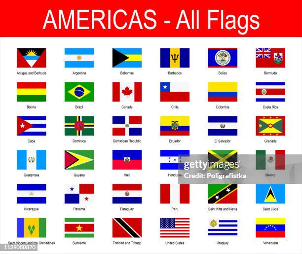 all americas flags - icon set - vector illustration - grenada stock illustrations