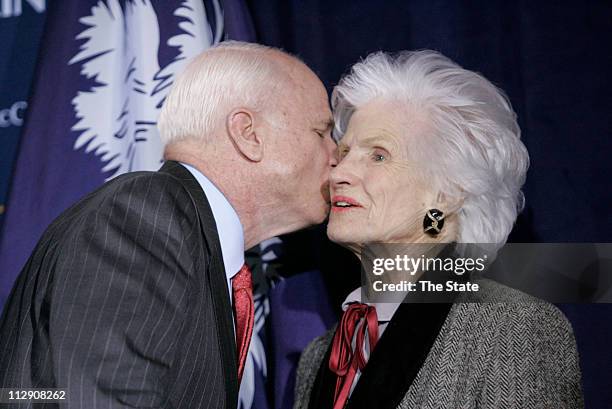 Arizona Sen. John McCain thanks supporters, including his mother, Roberta McCain, gathered at The Citadel after his South Carolina primary win in...