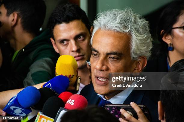 Environment and Sustainable Development Minister, Ricardo Lozano speaks to press after the public hearing at Colombian Constitutional Court about the...