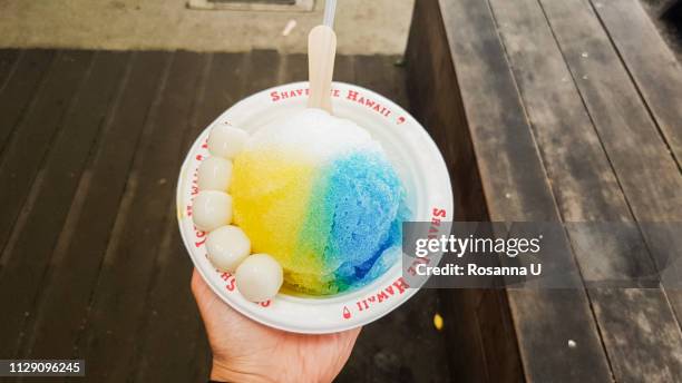 bowl of shave ice, haleiwa, oahu, hawaii - shaved ice stockfoto's en -beelden