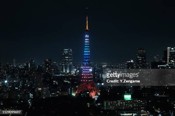 tokyo tower - 都市の全景 stock pictures, royalty-free photos & images