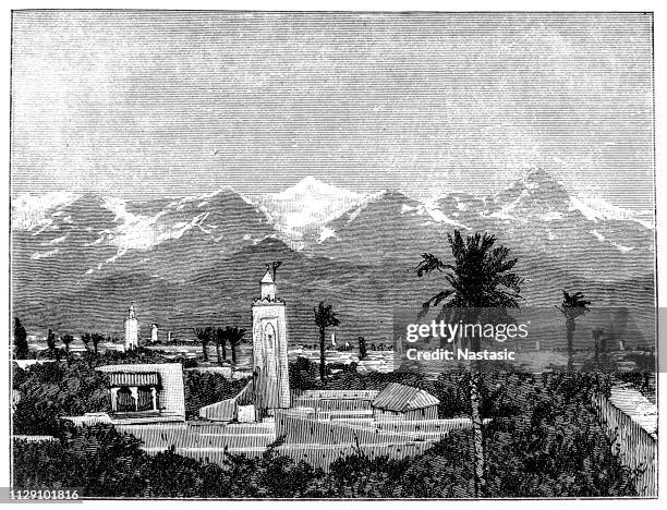 figuig (ifyey or figig) is a town in eastern morocco near the atlas mountains, on the border with algeria - atlas mountains stock illustrations
