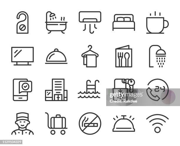 stockillustraties, clipart, cartoons en iconen met hotel - lijn pictogrammen - slaapkamer