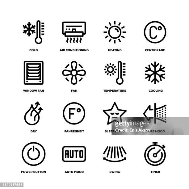stockillustraties, clipart, cartoons en iconen met air conditioning lijn pictogrammen - fahrenheit