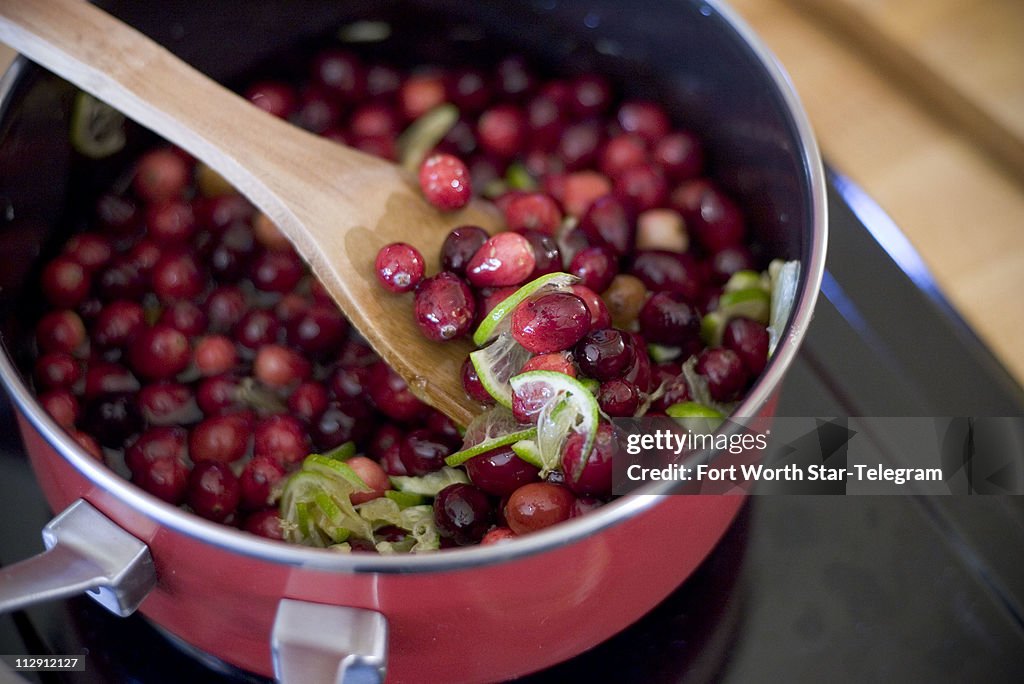 The thinly sliced lime in this cranberry-lime relish candies