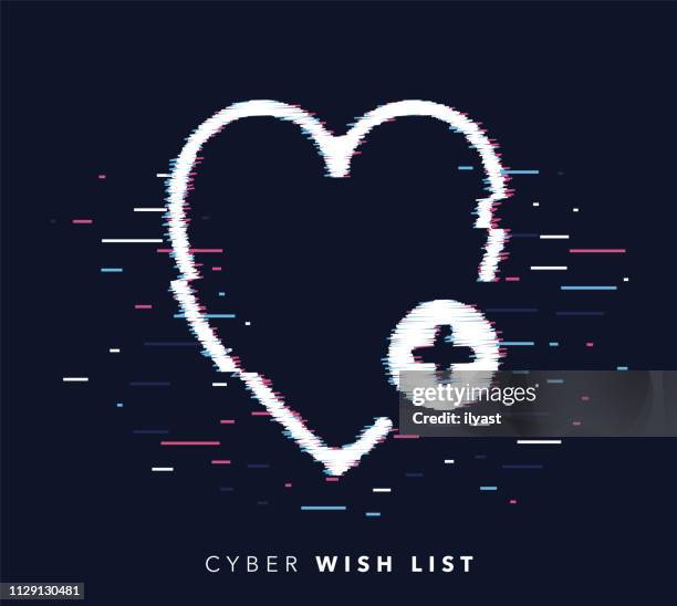 wish list glitch effect icon illustration - taking pulse stock illustrations