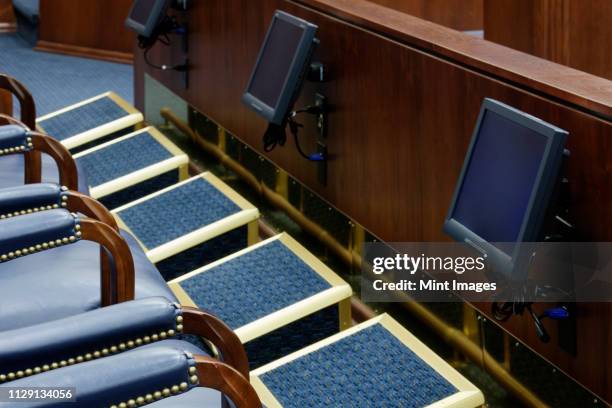 viewing screens in jury box - defence technology stock pictures, royalty-free photos & images