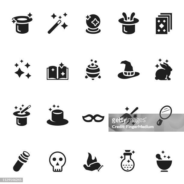 vector set of magic icons - witchs hat stock illustrations