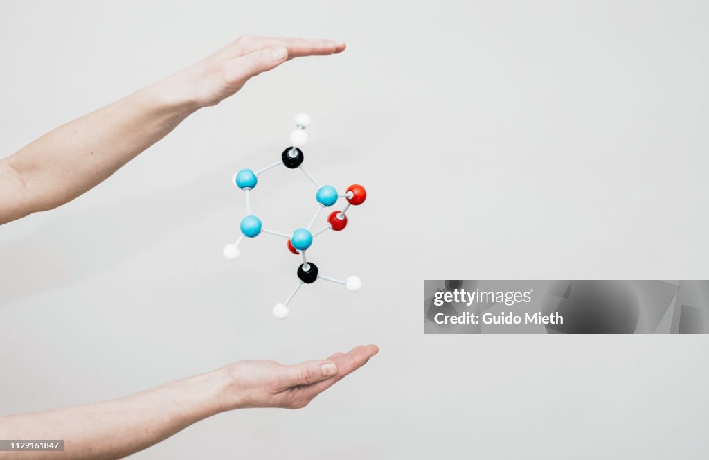 Hands and molecule model.