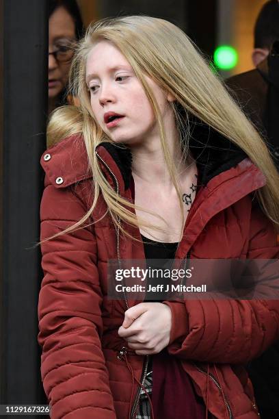 Alesha MacPhail's mother Georgina Lochrane leaves Glasgow High Court on February 12, 2019 in Glasgow, Scotland. Six year old Alesha MacPhail was...