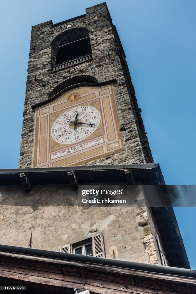 Clock tower, Piazza Vittorio Veneto ,Città Alta, Bergamo, Italy