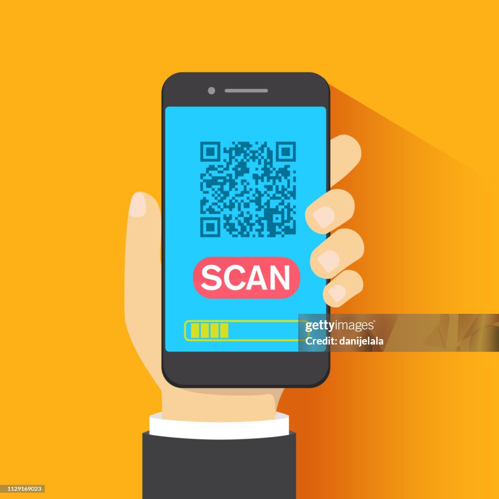 Concept Of Qr Code Barcode Scanning Verification App Flat Design Vector ...