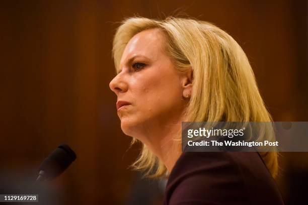 Kirstjen Nielsen, Secretary of Homeland Security, testifies before the House Homeland Security Committee at the Cannon House Office Building at a...