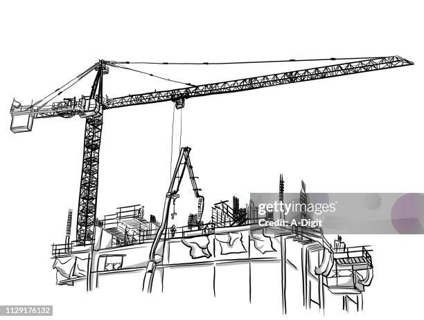 large construction crane - building-sketch stock illustrations