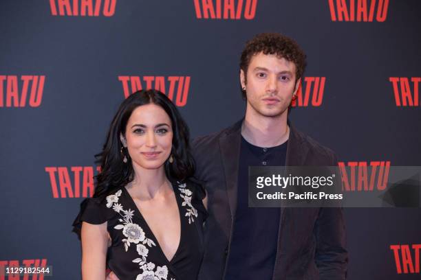 Cristina Pelliccia and Josafat Vagni during the Red Carpet for the presentation in Italy of TaTaTu, the first free social platform.