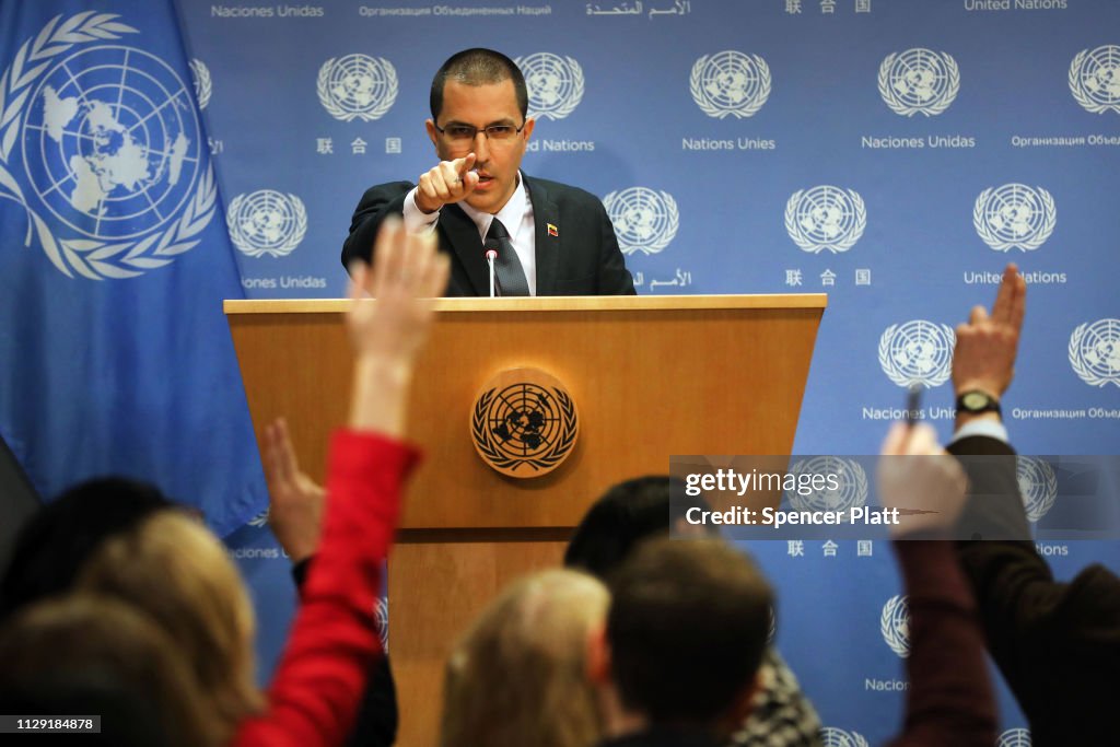 Venezuelan Foreign Minister Jorge Arreaza Holds Press Briefing At The U.N.
