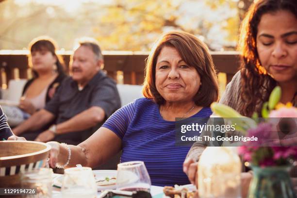 multi-generation family enjoying outdoor dinner party - 勞動節 北美假日 個照片及圖片檔