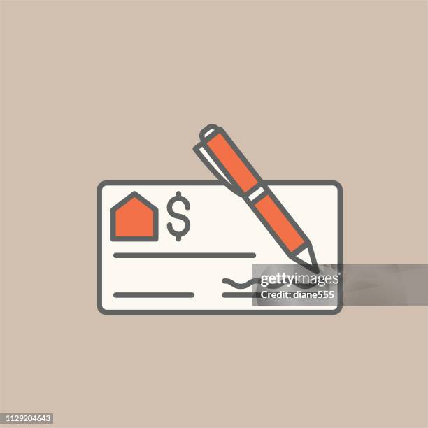 check thin line real estate icon - writing a cheque stock illustrations