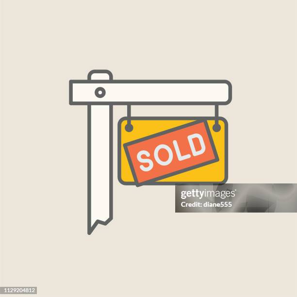 sold lawn sign thin line real estate icon set - buy single word stock illustrations