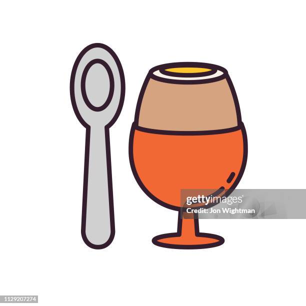 soft bolied egg - thin line breakfast icon - boiled egg stock illustrations