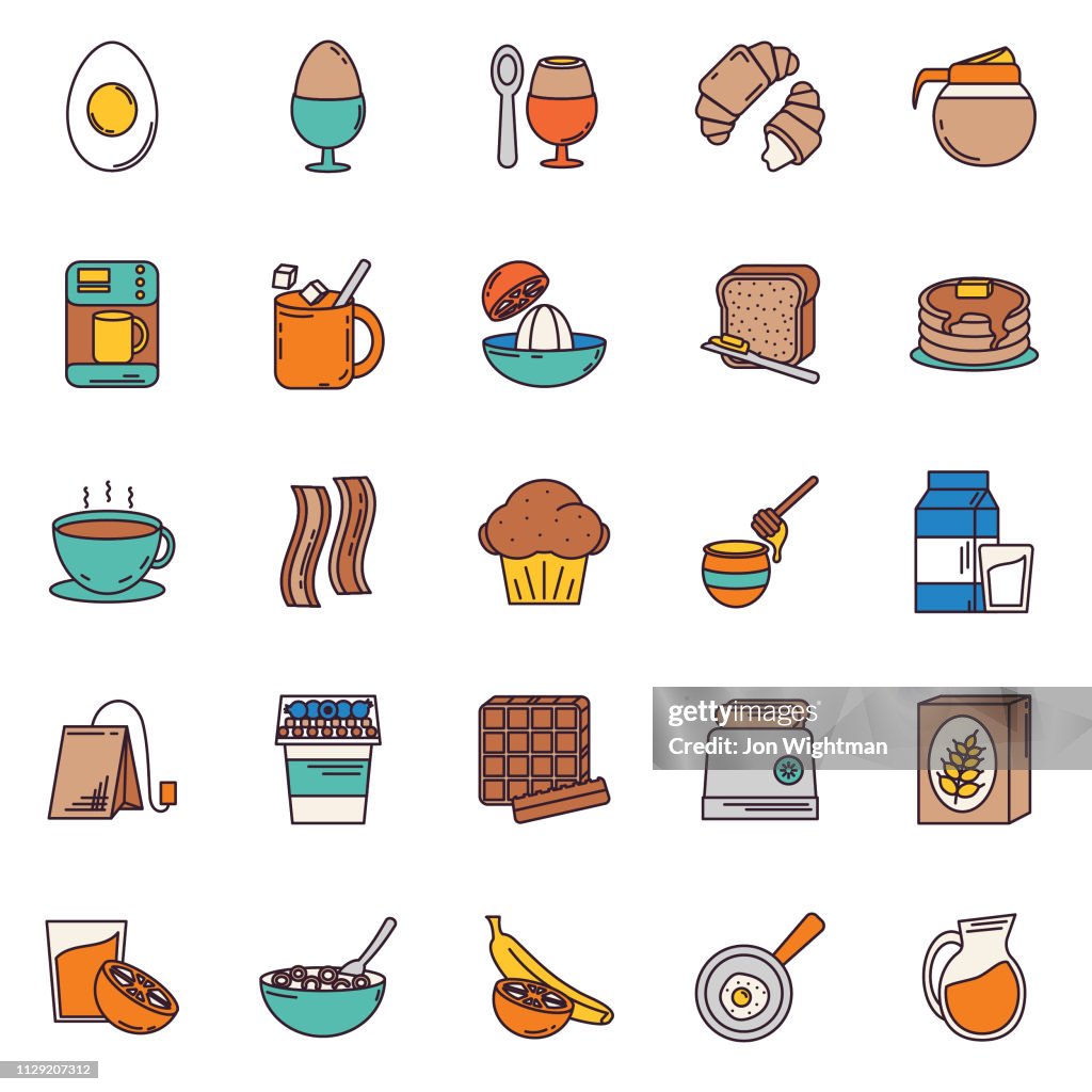Thin Line Breakfast Icon Set
