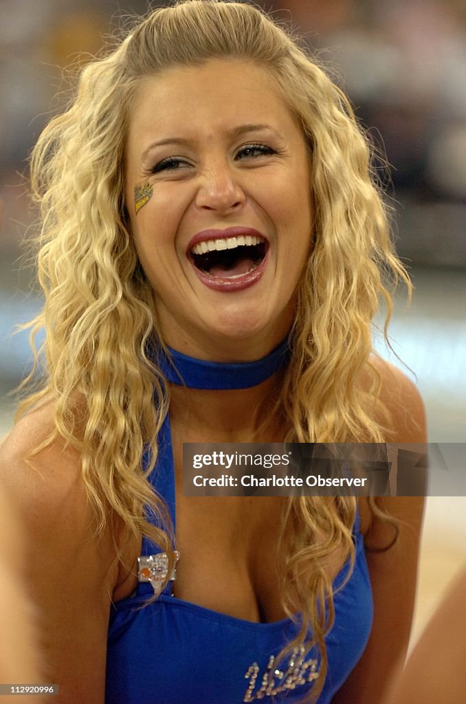 UCLA's cheerleader during practice Friday, March 31, 2006, at the RCA Dome in Indianapolis, Indiana. The UCLA Bruins face the LSU Tigers in the second game of the Final Four Saturday, April 1.