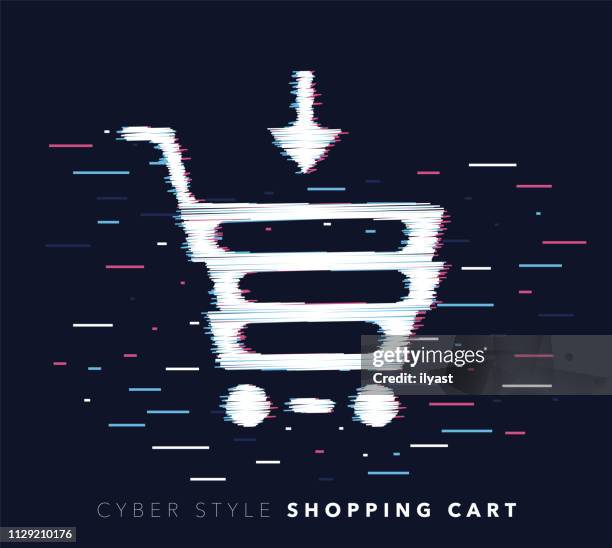 shopping cart glitch effect vector icon illustration - trolley problem stock illustrations