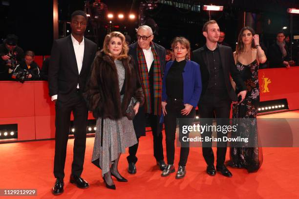 Stephane Bak, Catherine Deneuve, director Andre Techine, Lea Mysius, Kacey Mottet Klein and Tam Slimani attend the "Farewell To The Night" premiere...