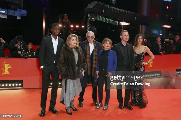 Stephane Bak, Catherine Deneuve, director Andre Techine, Lea Mysius, Kacey Mottet Klein and Tam Slimani attend the "Farewell To The Night" premiere...