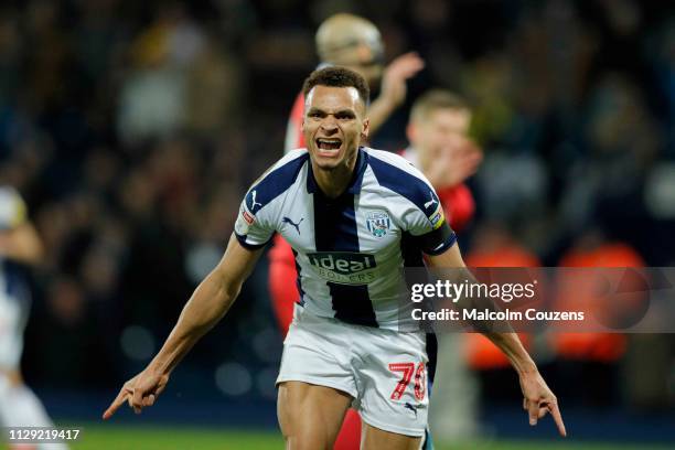 Jacob Murphy of West Bromwich Albion celebrates scoring a goal to make it 1-1 during the Sky Bet Championship game between West Bromwich Albion and...