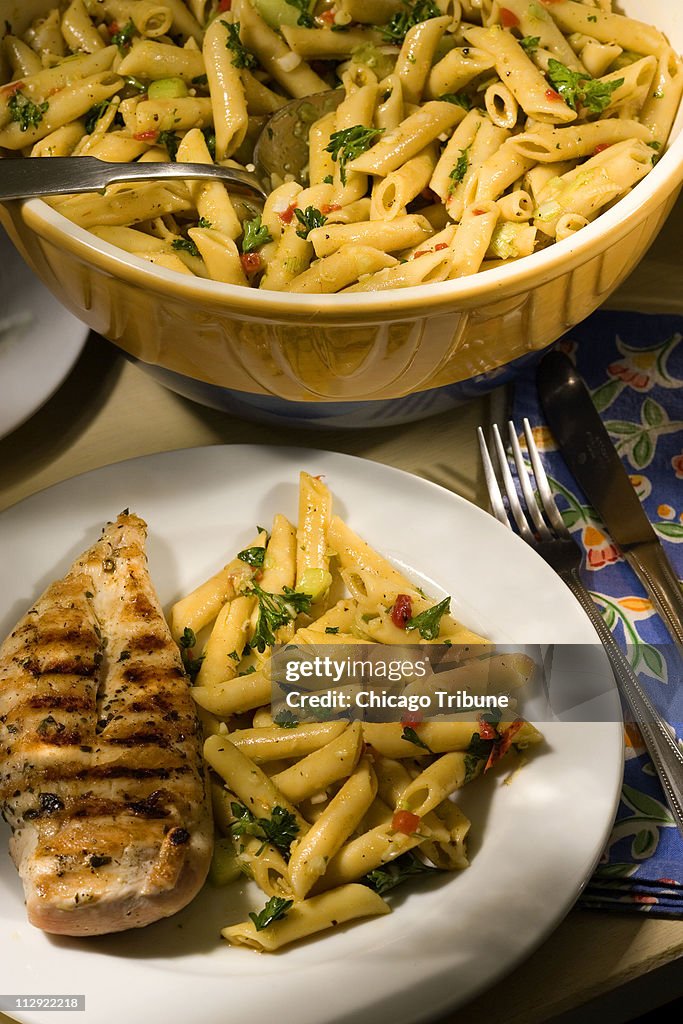 This pickled mostaccioli pasta salad is packed full of flavo