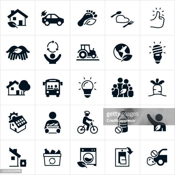 ilustraciones, imágenes clip art, dibujos animados e iconos de stock de iconos de vida sostenible - basura cero