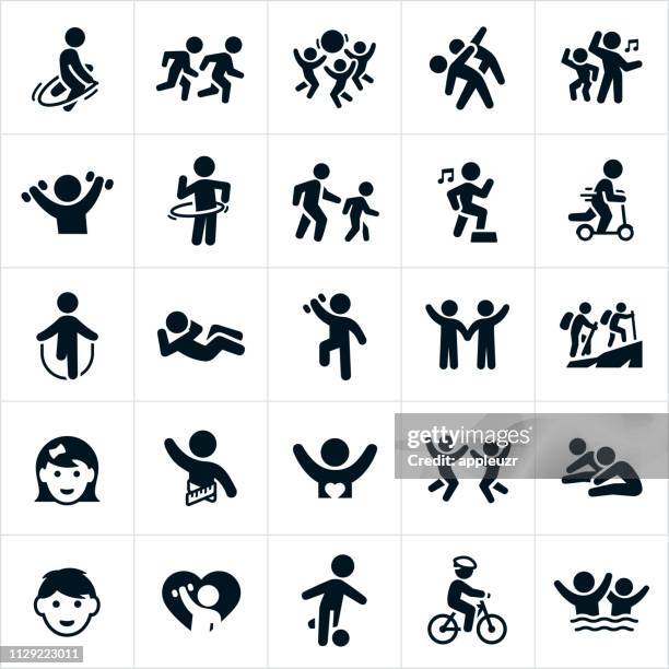 illustrations, cliparts, dessins animés et icônes de icônes de fitness pour enfants - promenade