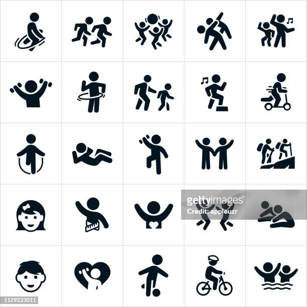 ilustrações, clipart, desenhos animados e ícones de ícones de fitness infantil - atividade recreativa