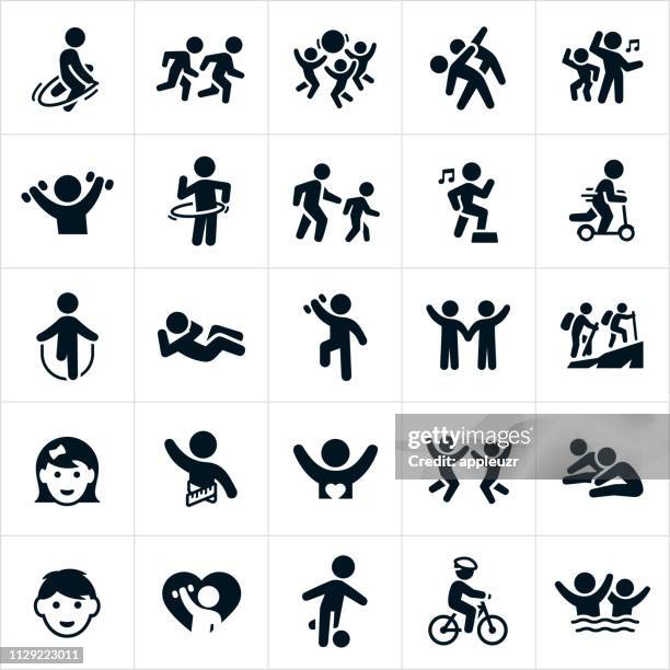ilustrações de stock, clip art, desenhos animados e ícones de children's fitness icons - alongamento