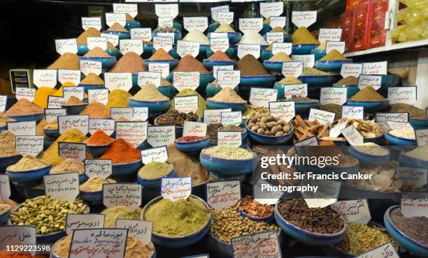 colorful spices in "vakil bazaar" (bazar-e vakil") of shiraz, iran - love potion stock pictures, royalty-free photos & images