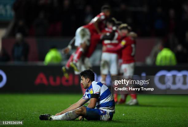 Bristol City players celebrate after their second goal during the Sky Bet Championship match between Bristol City and Queens Park Rangers at Ashton...