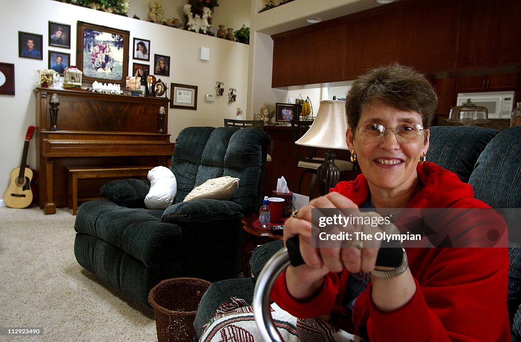 Diana Greene, of Tumwater, Washington, relaxes at home after