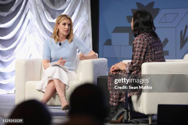 Poppy Harlow and Priscilla Chan speak onstage at Featured Session: Priscilla Chan during the 2019 SXSW Conference and Festivals at Hilton Austin on...