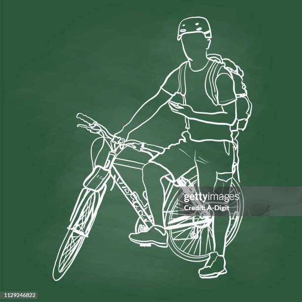 cycling everywhere chalkboard - cyclist portrait stock illustrations