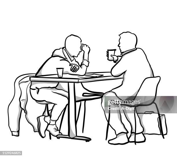 having coffee with dad - adult children stock illustrations