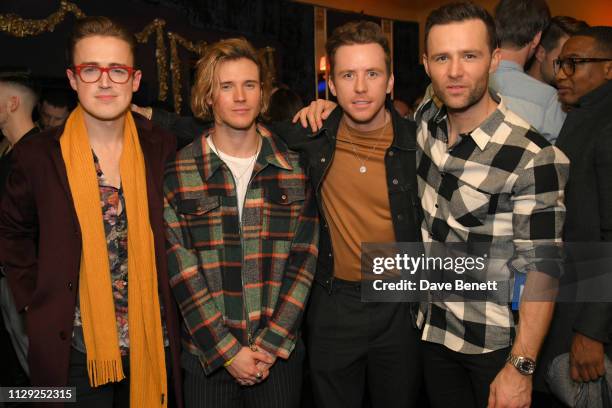 Tom Fletcher, Dougie Poynter, Danny Jones and Harry Judd of McFly attend the press night after party for "Rip It Up" at Cafe de Paris on February 12,...