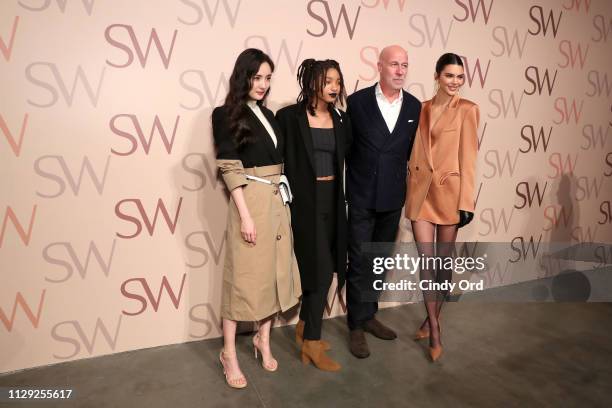 Yang Mi, Willow Smith, Stuart Weitzman CEO Eraldo Poletto and Kendall Jenner attend Stuart Weitzman Spring Celebration 2019 on February 12, 2019 in...