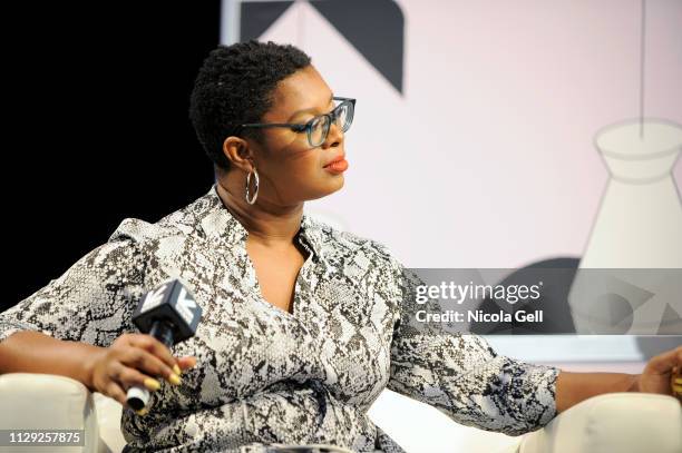 Ashley C. Ford speaks onstage at Featured Session: Maria Shriver, Alexandra Socha and Farida Sohrabji with Ashley C. Ford during 2019 SXSW Conference...
