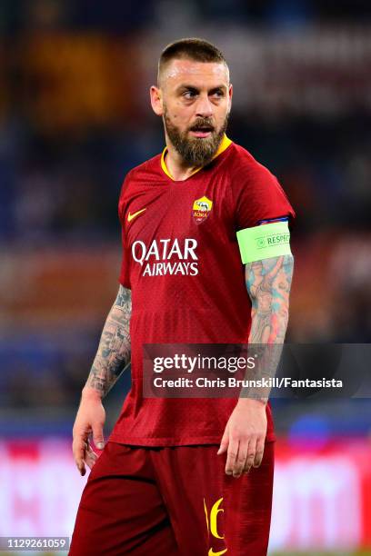 Daniele De Rossi of AS Roma looks on during the UEFA Champions League Round of 16 First Leg match between AS Roma and FC Porto at Stadio Olimpico on...