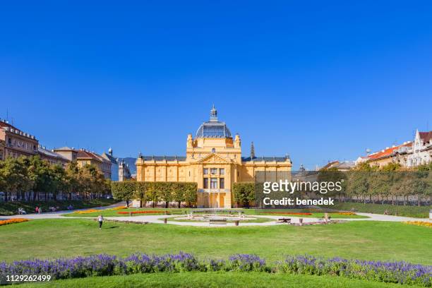 the art pavilion and king tomislav square in downtown zagreb croatia - zagreb stock pictures, royalty-free photos & images
