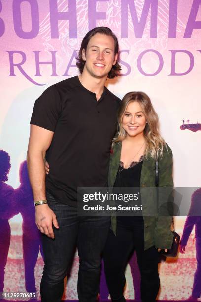 Andrew East and Shawn Johnson attend Bohemian Rhapsody's Get Loud Extravaganza at Whiskey a Go Go on February 12, 2019 in Los Angeles, California.